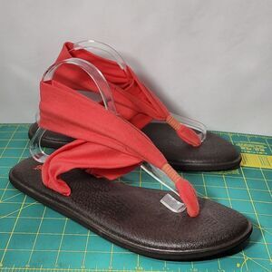 Sanuk Yoga Sling 2 Coral Pink Fabric Wrap Sandals Womens Size 10
